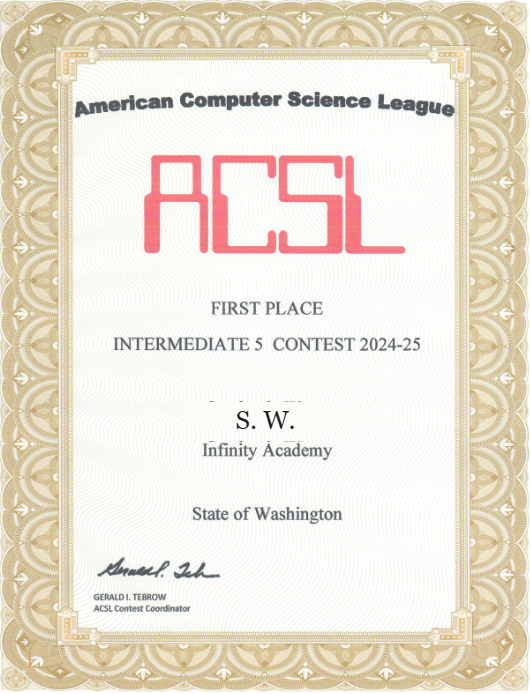 ACSL Intermediate 5 First Place — S.W.